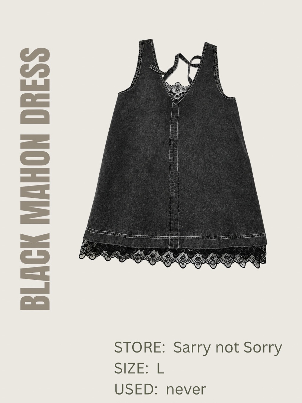 Black Denim Lace-Trim Kids Dress